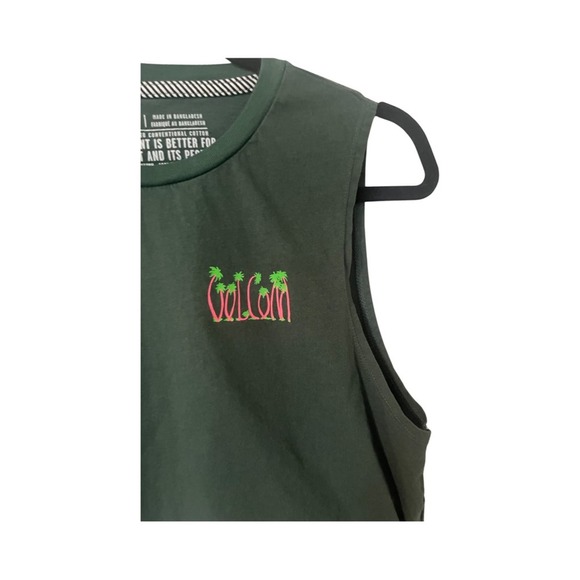 Volcom Muscle Tee Crop Tank Top Logo Hunter Green Size Small 4/6 - Picture 3 of 4